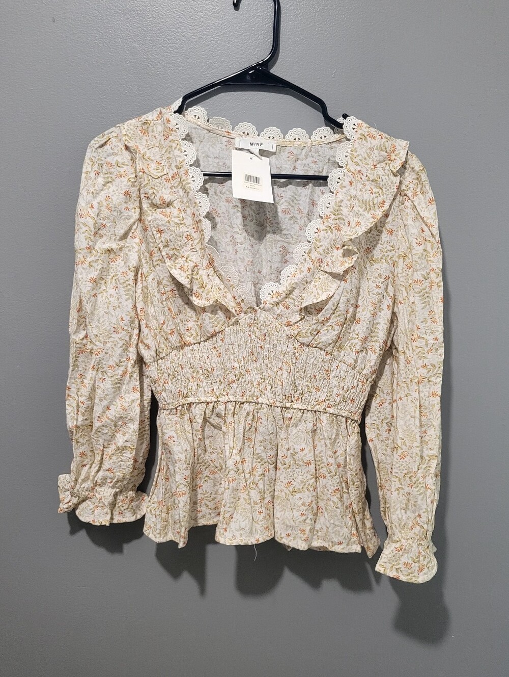 Nwt $46 Mine Anthropology Floral Ruffle Top Sz Lg